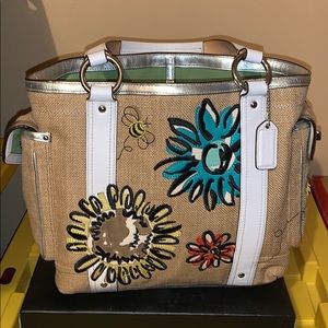 Coach brand new tote leather & burlap Retail $400
